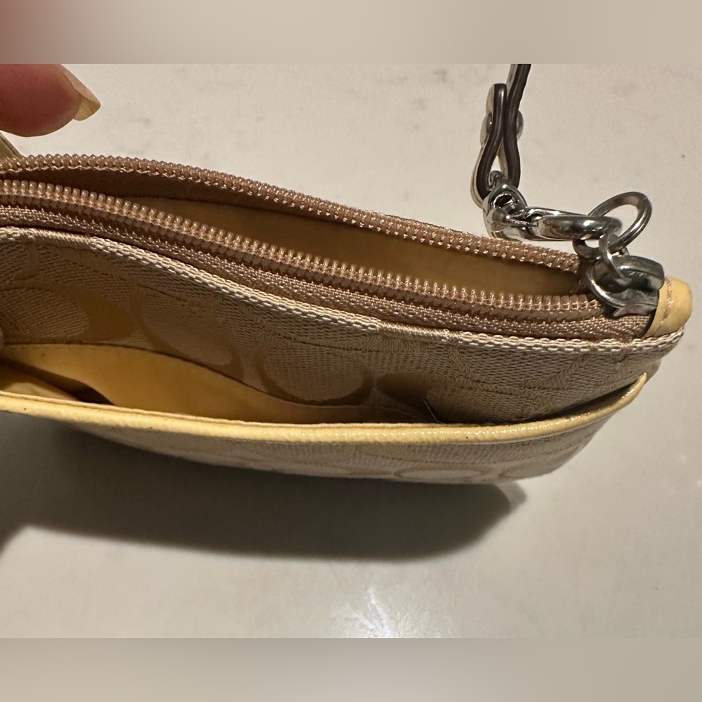 Coach Beige/Yellow Signature Canvas and Leather Wristlet Pochette - Picture 8 of 10